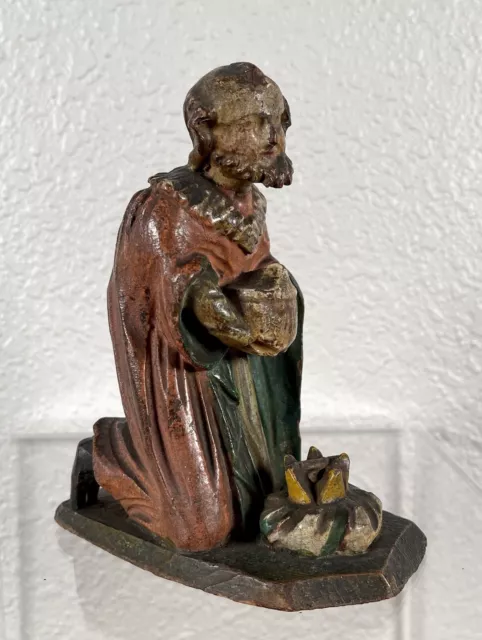 Antique Carved Wood Magi Melchior Wise Man Saint Figure 19th Century German