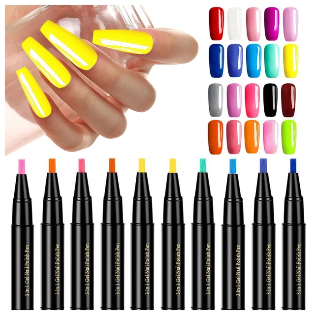 Pluma esmalte de uñas de 20 colores 2 ml paso gel pluma cepillo bolígrafo GT