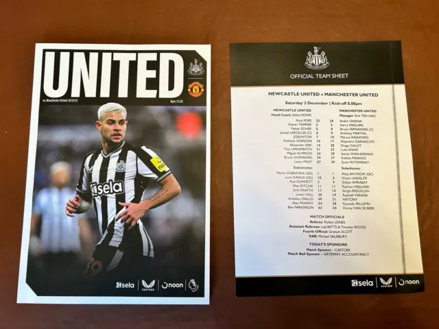 Newcastle United vs Manchester United 02.12.23 Match Programme and Teamsheet