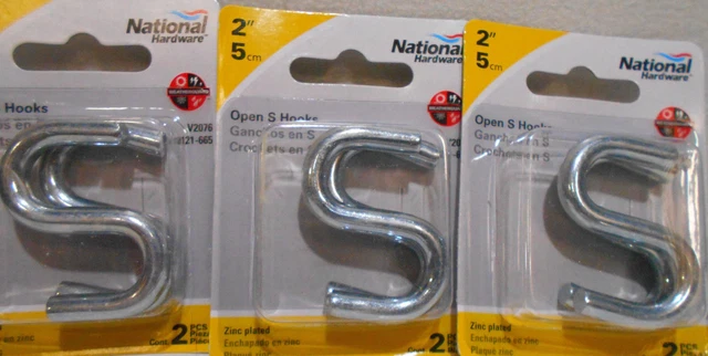 Lot of 20 National Hardware N121-665 Heavy Open S Hooks, 2", Zinc Plated