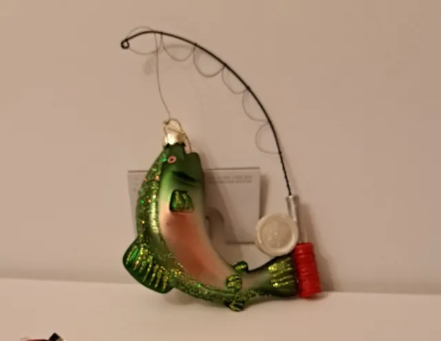 Wondershop GLASS Christmas TREE Ornament GLITTER Trout Fish on Hook 2022!!