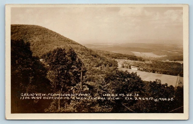 Postcard PA View From Grand View Point Lincoln Highway Rt 30 c1920s RPPC B42