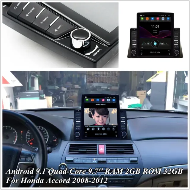 9.7'' Android 9.1 Car Stereo Radio MP5 Player GPS BT WiFi For Honda Accord 08-12