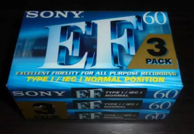 Sony - 3 Pack EF 60 Type 1 Audio Cassette Tapes In Factory Sealed Package