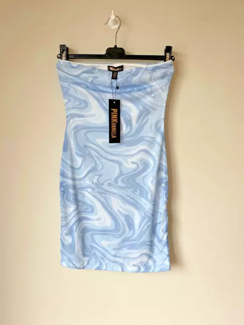 MINI BODYCON DRESS Bandeau Blue Swirl Print PINK VANILLA UK 8-10 💖 BNWT RRP £27