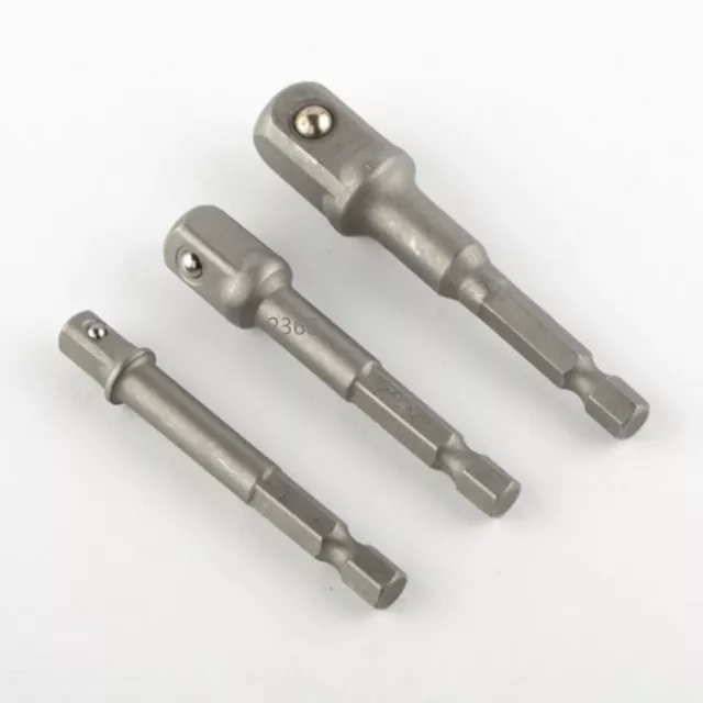 3Pcs 1/4" 3/8" 1/2" Extension Drill Bit Bar Hex Socket Driver Shank Adapter