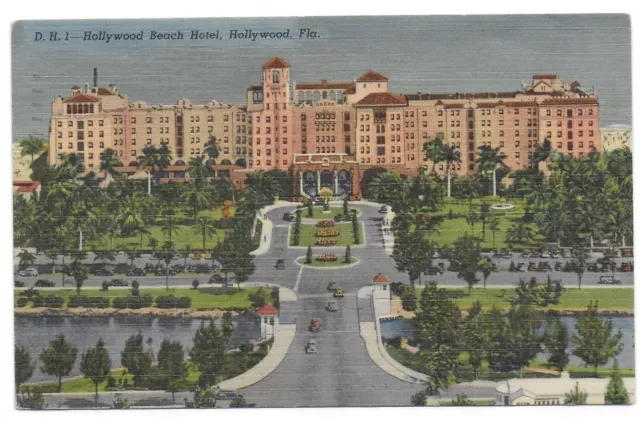 Postcard Linen FL Hollywood Florida, c1956, Hollywood Beach Hotel, Gardens — C28