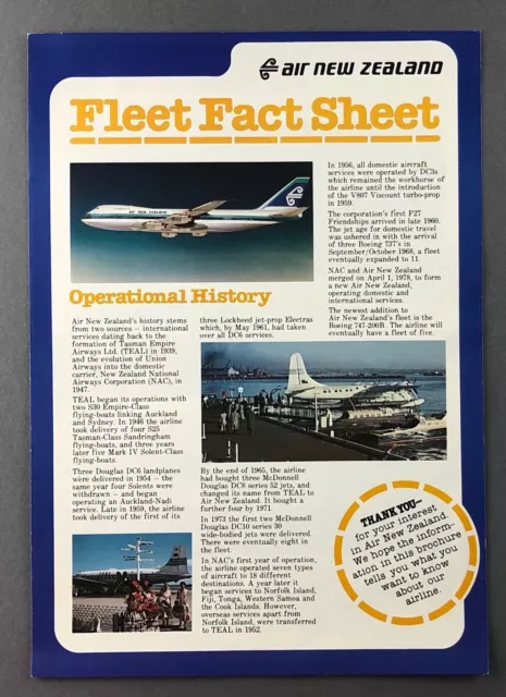 Air New Zealand Fleet Faktenblatt Douglas Dc-8 Dc-10 Boeing 747 737 F27