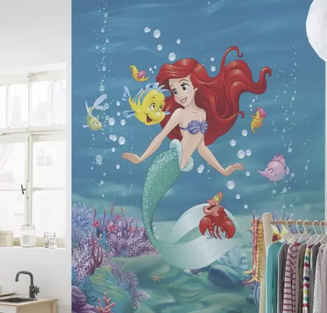 Dormitorio Niña Disney Papel Foto Pintado Sirena 254x183cm Mural para Pared Azul