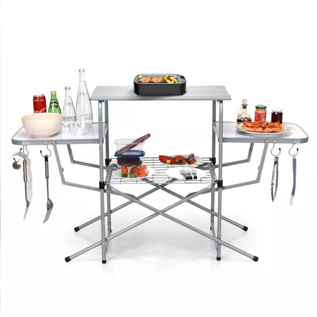 Foldable Camping Table Outdoor Aluminum Kitchen Portable Grilling Stand BBQ