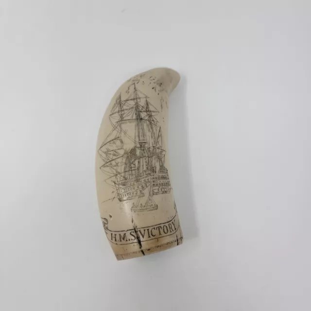 Reproduction Scrimshaw Whales Tooth/Walrus Tooth/ Horatio Nelson --6 1/4" H
