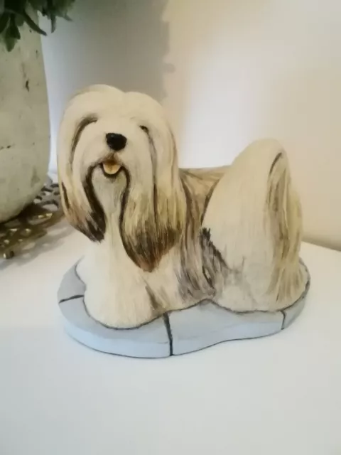 lhasa apso figurine ornament hand painted engish collection heavy statue vgc10cm