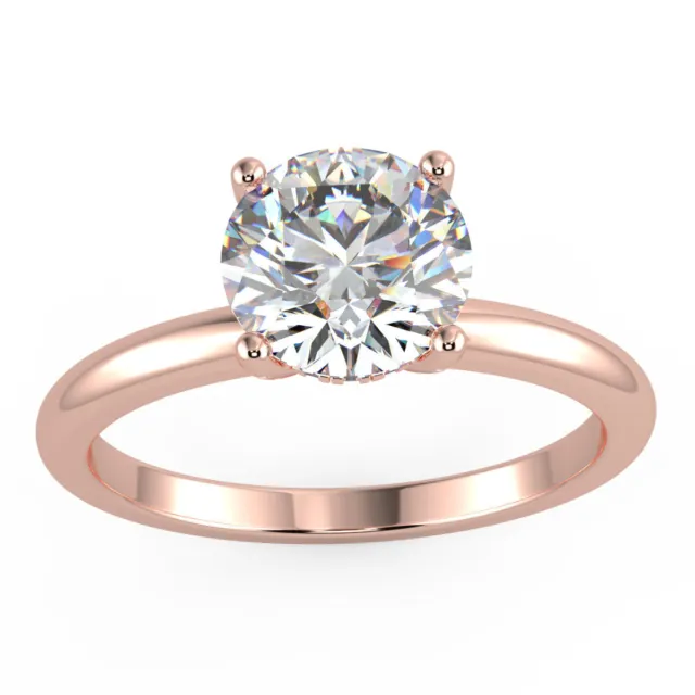 0.50 CT D/SI1 Mariage Diamant Rond Fiançailles Ring 18K or Rose