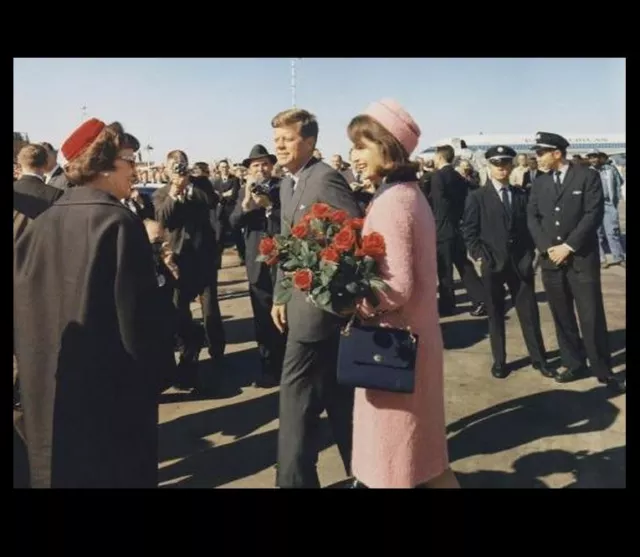 John F Kennedy + Jackie Dallas Arrival PHOTO Red Roses Assassination Day