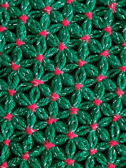 4 Hexagon GREEN RED SILVER FLECK DAISY Loom PLACEMATS CHRISTMAS BOHO 4 Hexagon GREEN RED SILVER FLECK DAISY Loom PLACEMATS CHRISTMAS BOHO