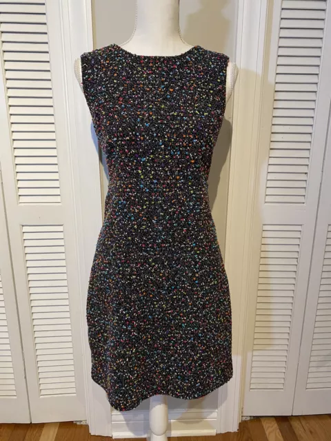 Diane Von Furstenberg Carrie Shift Dress | Black Multicolor Dot Tweed | Size: 2