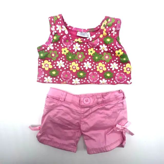 Build A Bear Clothes Pink Green Yellow Flower Tank Top Shirt Shorts Teddy Outfit
