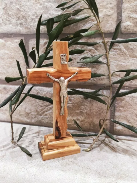 olive wood Crucifix Cross Stand Holy Land Jerusalem Gift Blessed Catholic Jesus