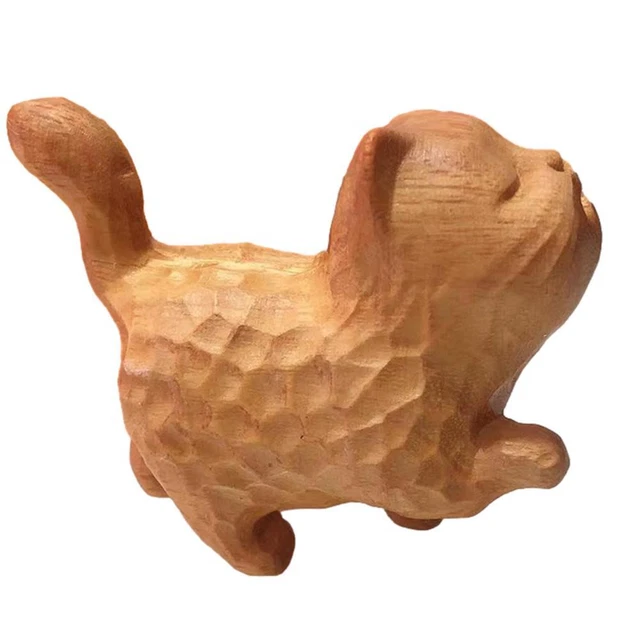 Chinese Boxwood Wood Hand Carved Cat Statue Netsuke Figure