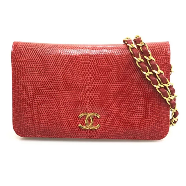 RARE CHANEL RED Lizard Skin Gold CC & Chain Classic Shoulder Hand Bag  $5,499.00 - PicClick