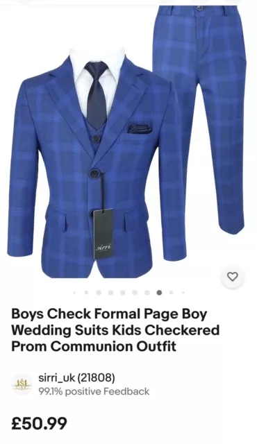 Young Boys  Check Formal Page Boy Wedding Suits Kids Checkered Prom Outfit