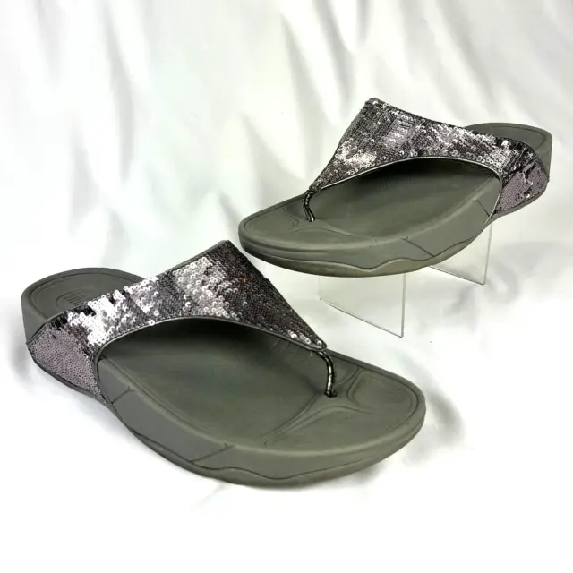 FitFlop Electra Classic Gray with Sequins Thong Sandals Women's Size 9 034-054