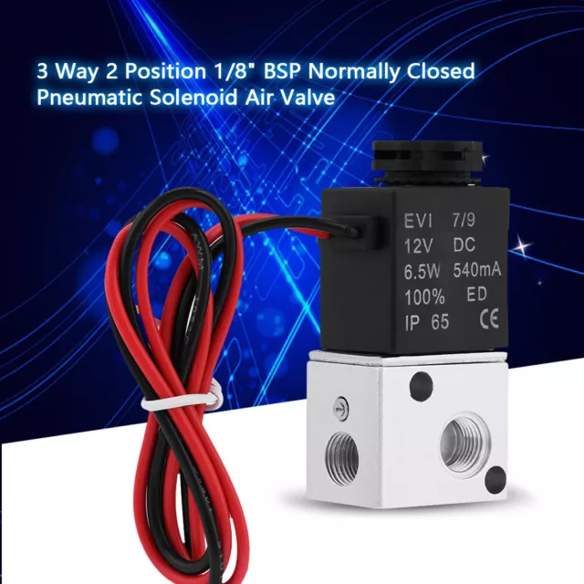 3 Way 2 Position 1/8" BSP Normally Closed Pneumatic Solenoid Air Valve ( DC 12V)