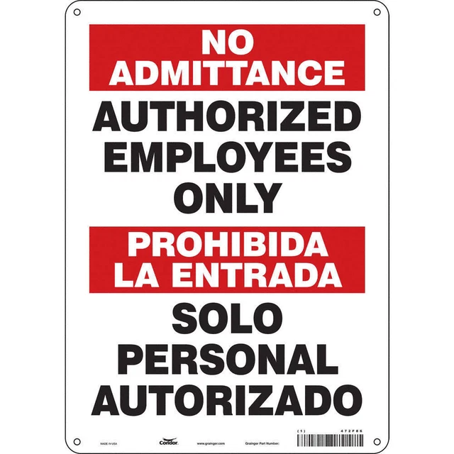 CONDOR 472F86 Safety Sign,14 inx10 in,Aluminum