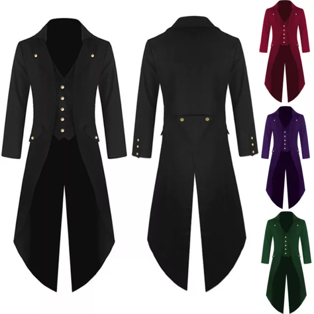 Mens Retro Tailcoat Long Jacket Gothic Steampunk Victorian Coat Tuxedo Medieval