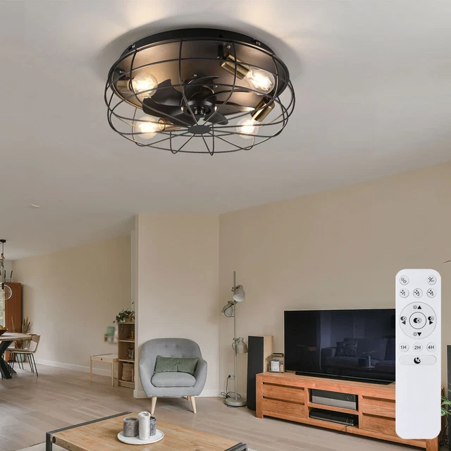 Lampe Ventilateur De Plafond Avec Télécommande - Ampoule E27 Non Fournie - 3 Modes De Vent + Lumière RVB - Installation Simple