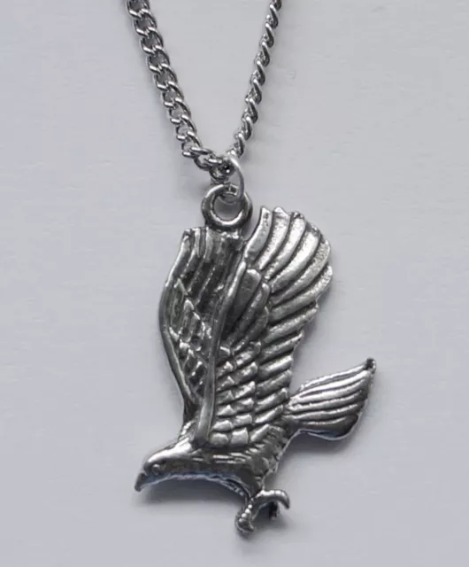 Chain Necklace #221 Pewter EAGLE in FLIGHT 29mm x 20mm Silver Tone bird pendant