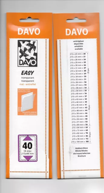 DAVO EASY SELF ADHESIVE MOUNTS CLEAR 40 mm 215 mm LONG