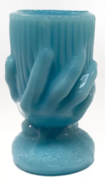 French Blue Glass Egg Cup Delphite Beggar’s Hand In Portieux Vallerysthal Style