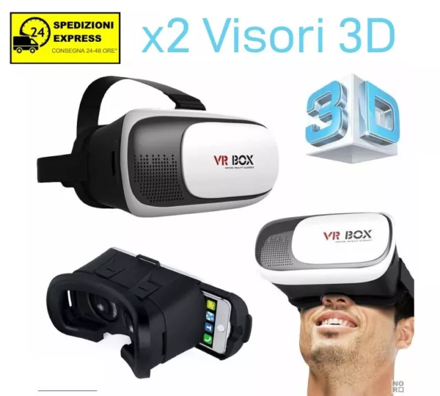 x2 VISORI VR BOX 3D REALTÀ VIRTUALE VIDEO OCCHIALI PER SMARTPHONE IOS E ANDROID