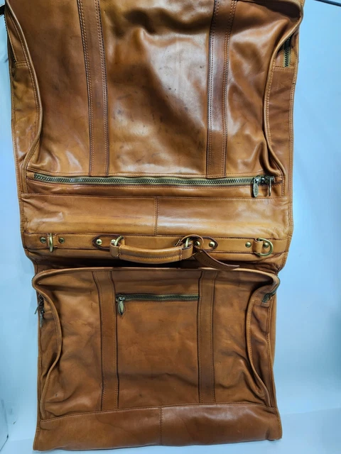 Tumi Dakota Natural Top Grain Leather Bi Fold 40” Garment Bag Pockets Brown