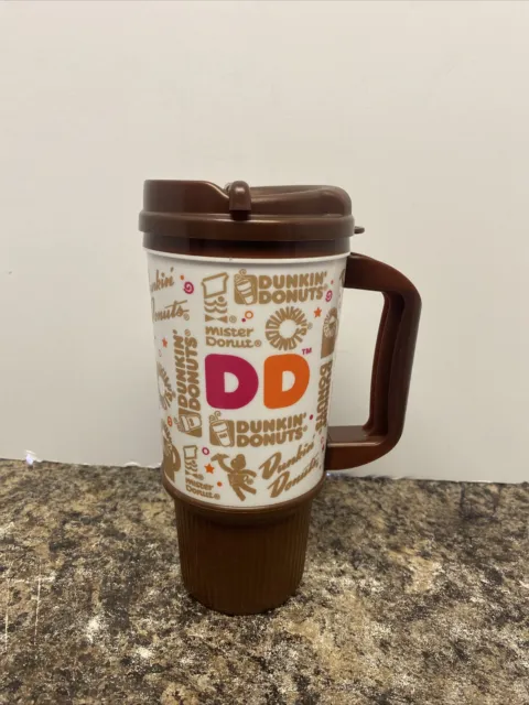 Dunkin Mister Donuts WHIRLEY Drink Works Coffee Travel Mug W/Lid Double D 24 Oz
