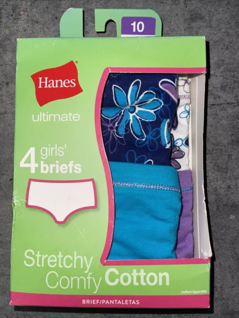 Hanes Ultimate Girls' 4-Pack Cotton Stretch Bikini Panties Briefs Size 10  NEW