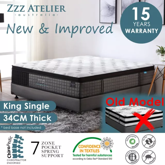 KING SINGLE Mattress 7 Zone Pocket Spring Mattres Latex Euro Top *Chiro Endorsed