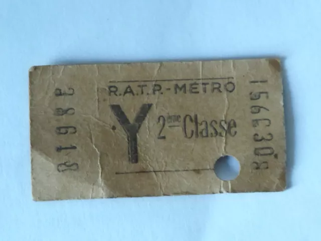 Ancien ticket RATP Métro 2ème classe Y Métropolitain Paris