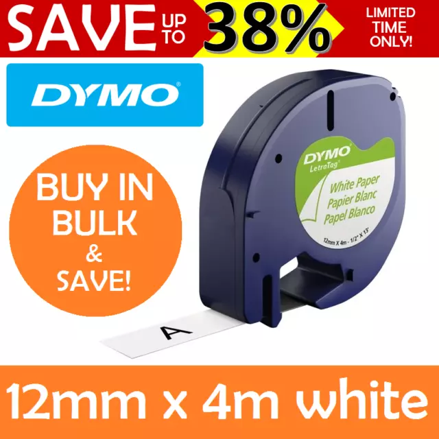 GENUINE DYMO Letratag Tape Paper White Label Refills Cartridge 12mm x 4m 92630