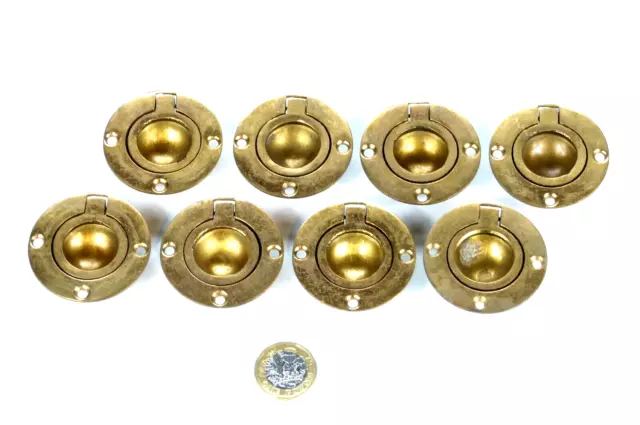 Set X 8 Vintage Brass Recessed Campaign Handles