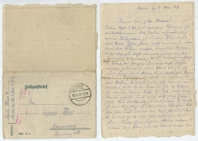 97608 - Feldpostbrief - 10.5.19017 nach Braunschweig