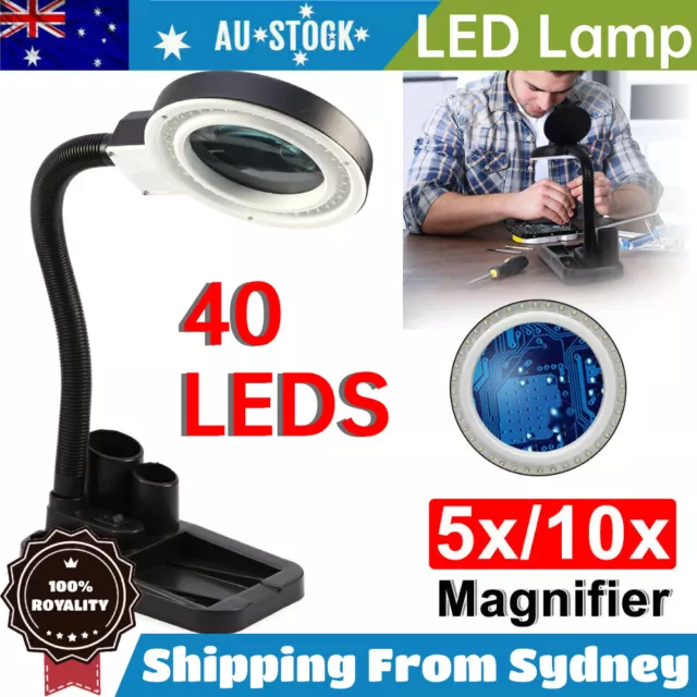 5X 10X  Magnifying Glass Lamp Light Magnifier Desk Table Task Craft Work Bench