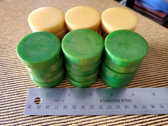 Large Marbled Green Butterscotch Bakelite Catalin Backgammon Checkers 1.75" 656g