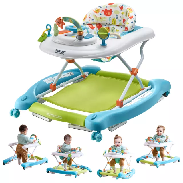 VEVOR 4-in-1 Baby Walker Foldable Activity Center Adjustable Height 6-24 Month