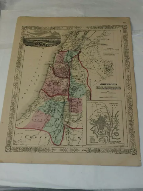 1863 Johnson's PALESTINE Antique Map Hand Colored 14 x 18"