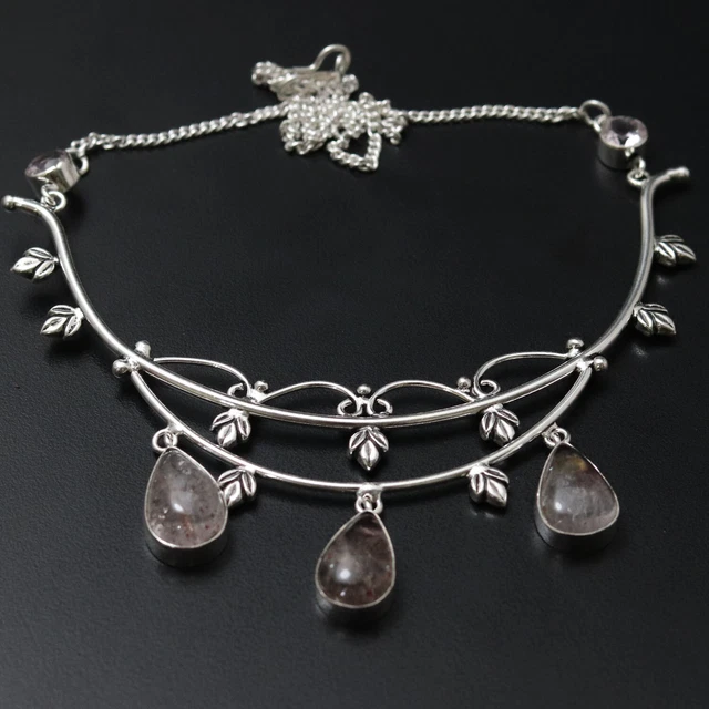 Q10121 Sunstone Silver Plated Antique Style Necklace 21"  Gemstone Jewelry