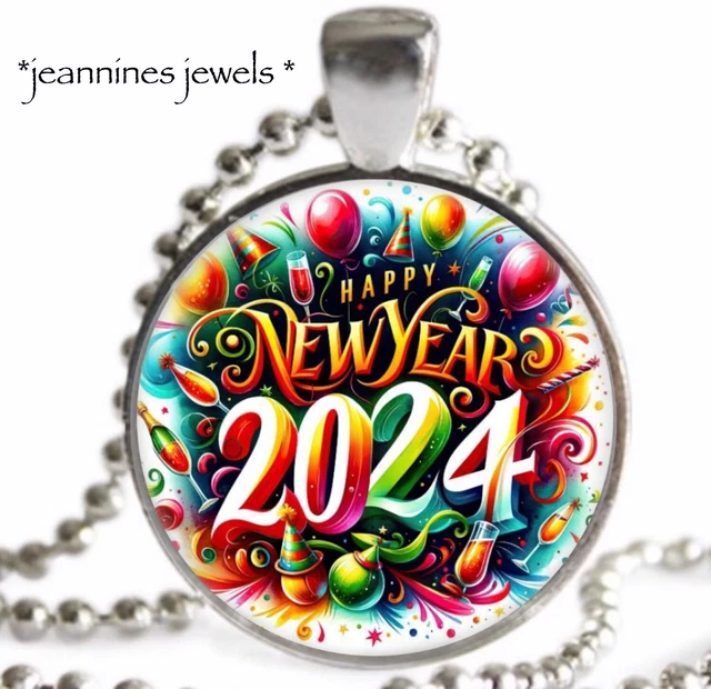 NEW YEARS EVE Party 2024 Pendant NECKLACE Happy New Year Commemorative