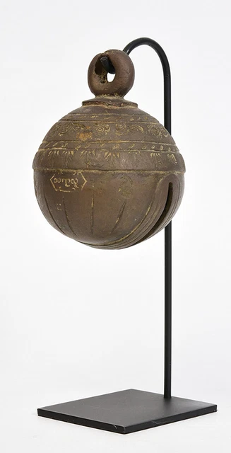 19th Century, Antique Burmese Bronze Elephant Bell with Stand