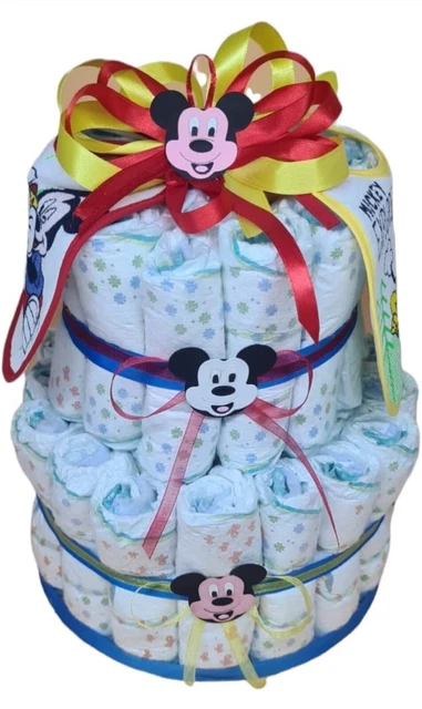 Torta di Pannolini Azzurra Topolino Regalo Nascita Battesimo Compleanno